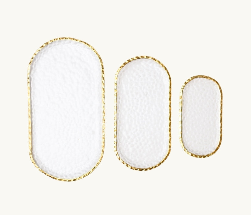 Medium Clear Oblong Glass Tray with Gold Rim