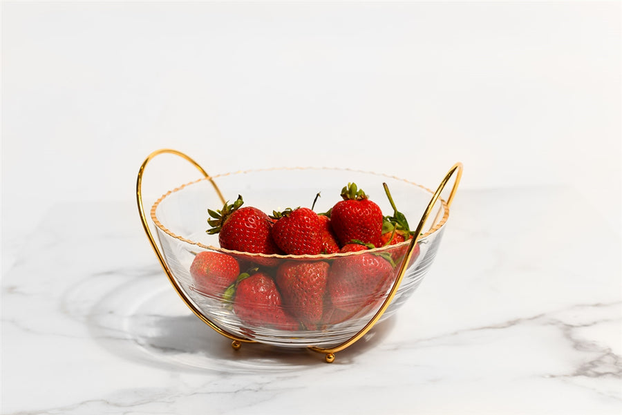 Monte Carlo Large Gold Rimmed Bowl with Gold Metal Stand - The Closeout Connection