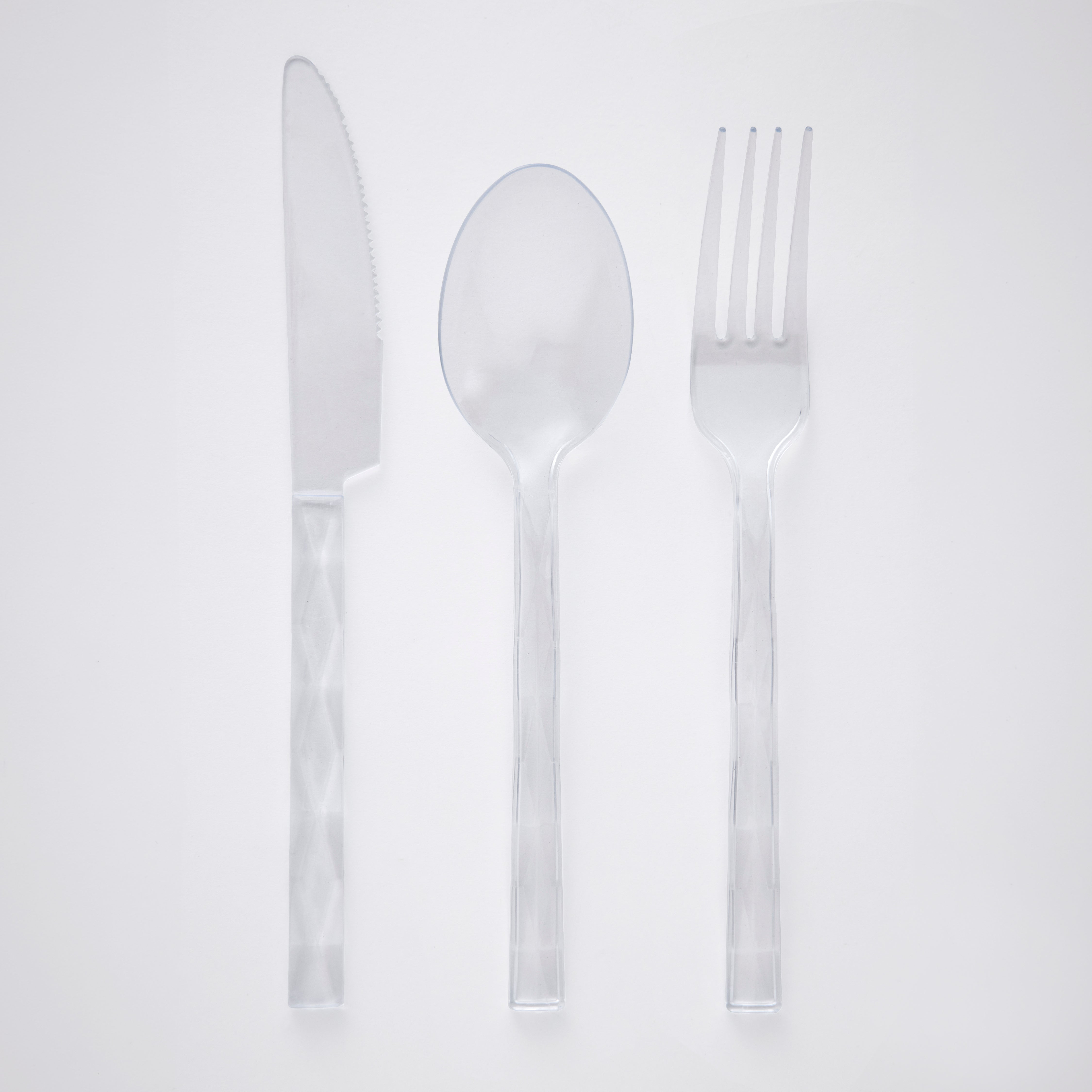 Decor Diamond Collection clear plastic cutlery set - knife, spoon, and fork #Color_Clear