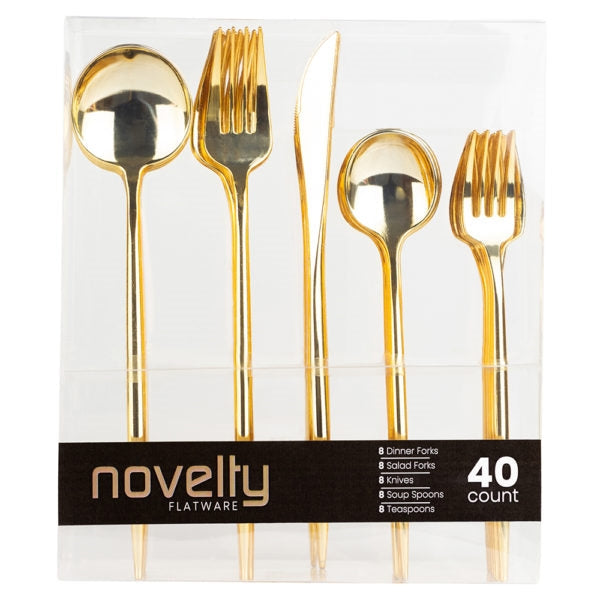 Novelty Gold Flatware Combo Set - 40 Count - The Closeout Connection#Color_Gold#Type_Combo Set - 40 Count