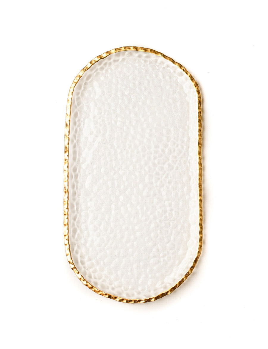Medium Clear Oblong Glass Tray with Gold Rim - The Closeout Connection