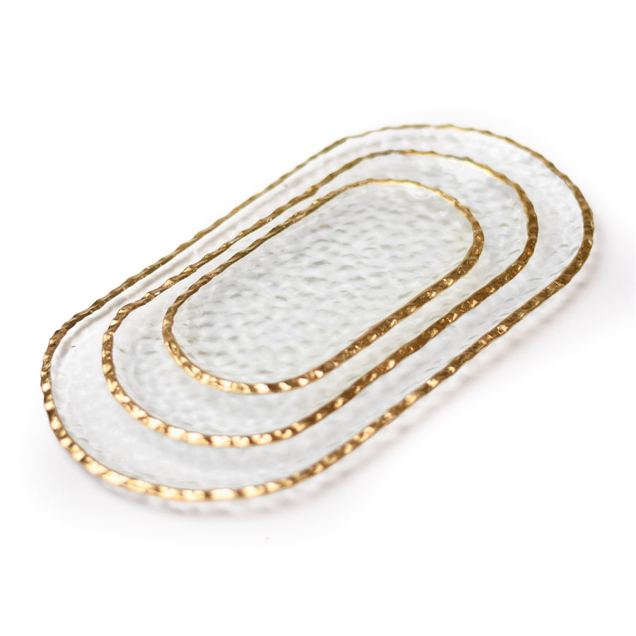 Medium Clear Oblong Glass Tray with Gold Rim - The Closeout Connection