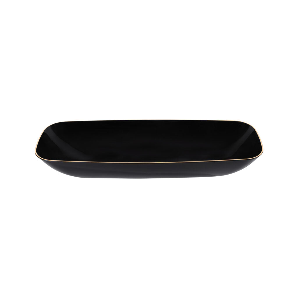 Organic Collection Rectangle Salad Bowl Gold Rim - Black-Gold#Color_Black-Gold