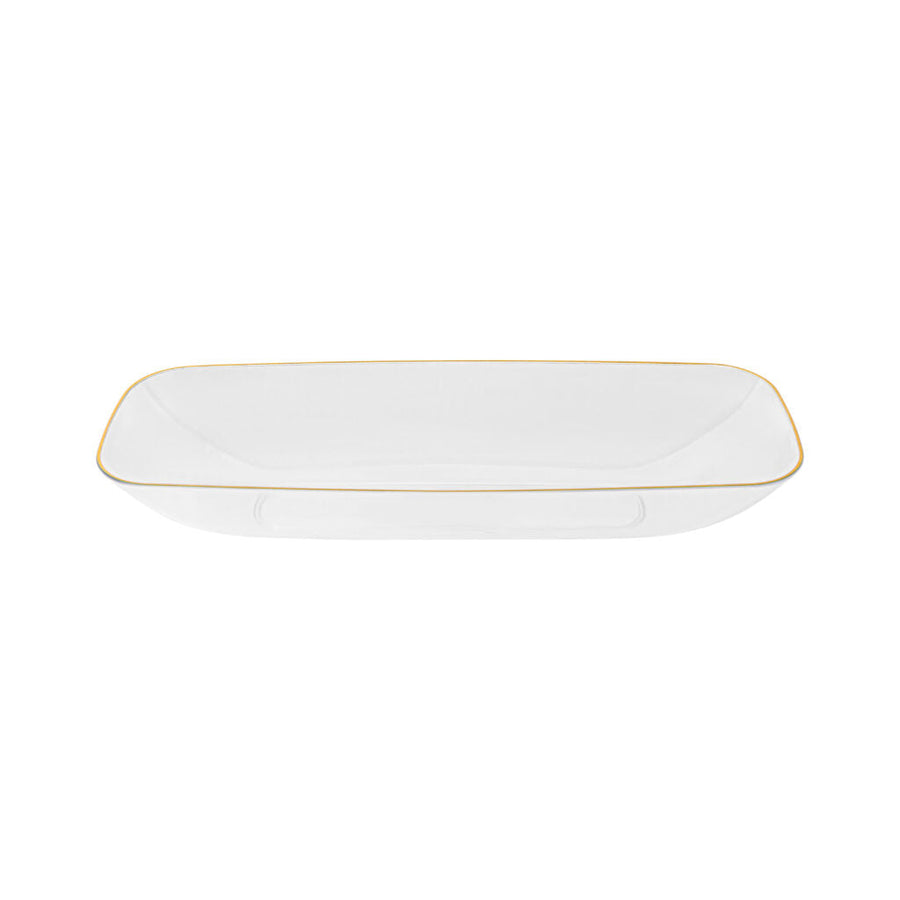 Organic Collection Rectangle Salad Bowl Gold Rim - Clear-Gold