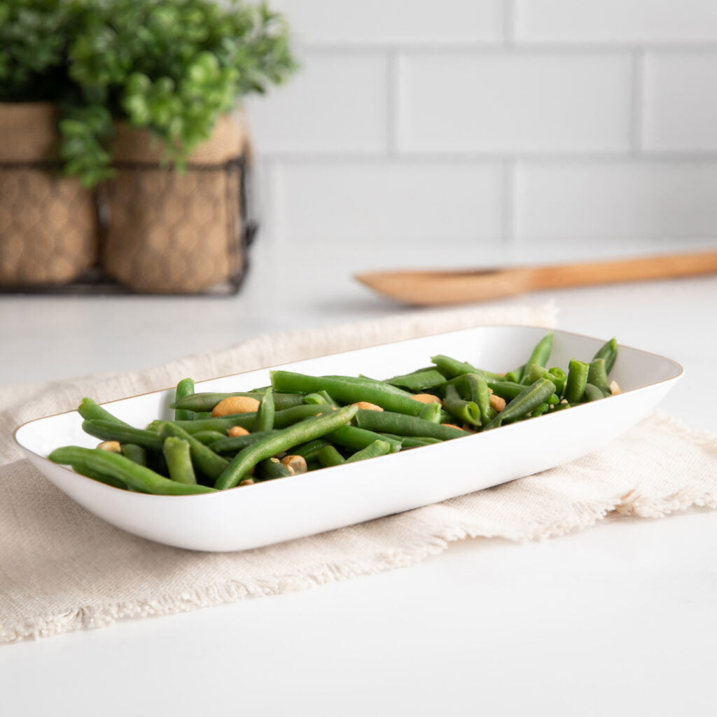 Organic Collection Rectangle Salad Bowl Gold Rim - White-Gold#Color_White-Gold