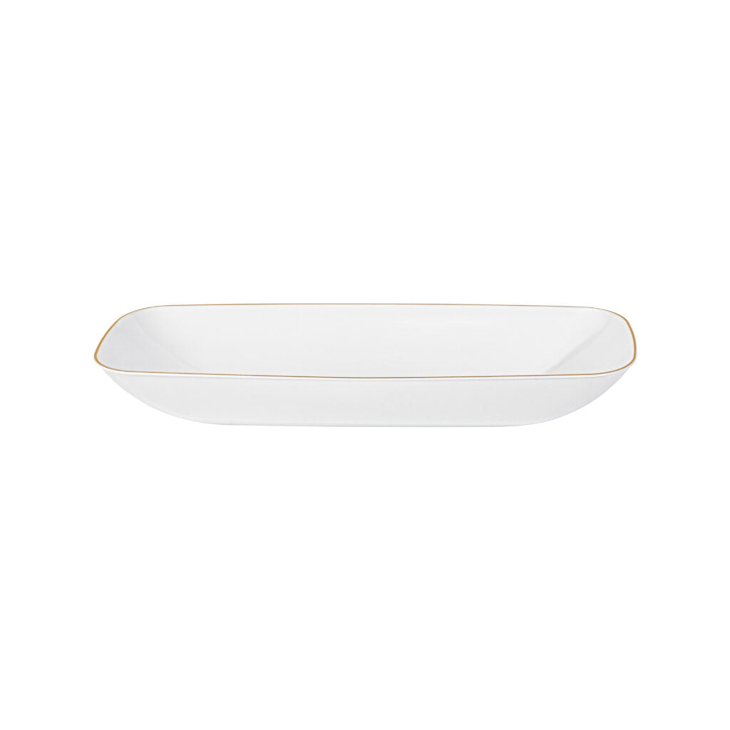 Organic Collection Rectangle Salad Bowl Gold Rim - White-Gold#Color_White-Gold