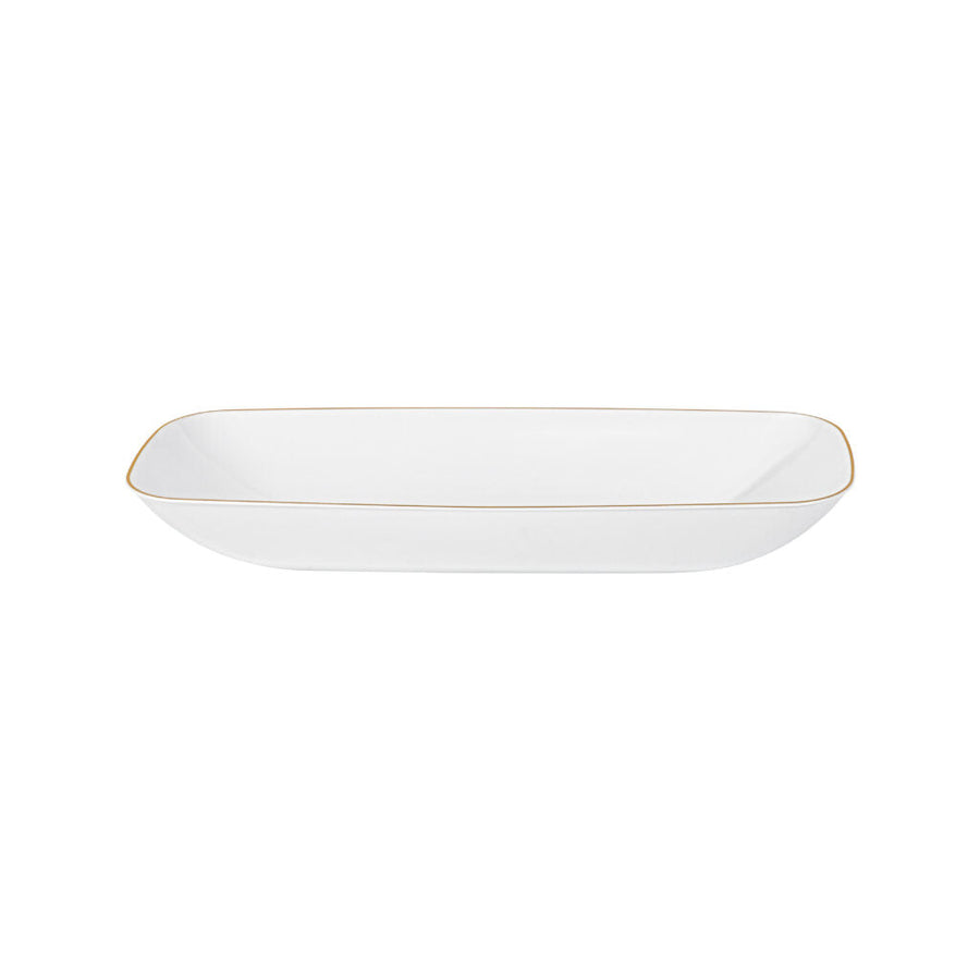 Organic Collection Rectangle Salad Bowl Gold Rim - White-Gold