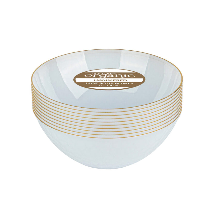 Organic Hammered Plates Gold Rim - 10 Count - White