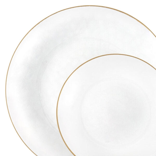 Organic Hammered Plates Gold Rim - 10 Count - White