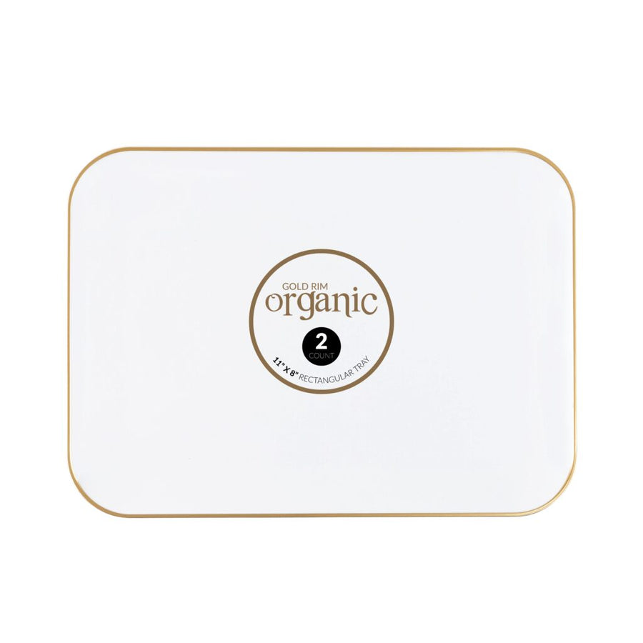 Organic White/Gold Rim Tray - 2 Count - The Closeout Connection