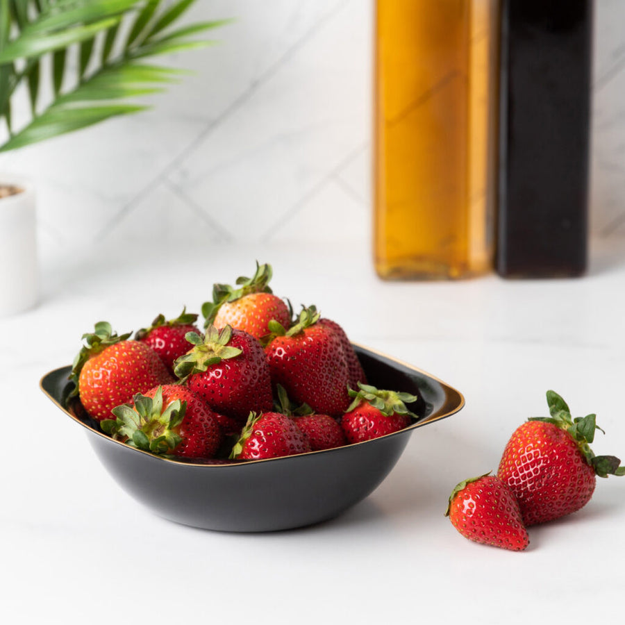 Organic Square Bowls Black with Gold Rim - 10 ct - The Closeout Connection