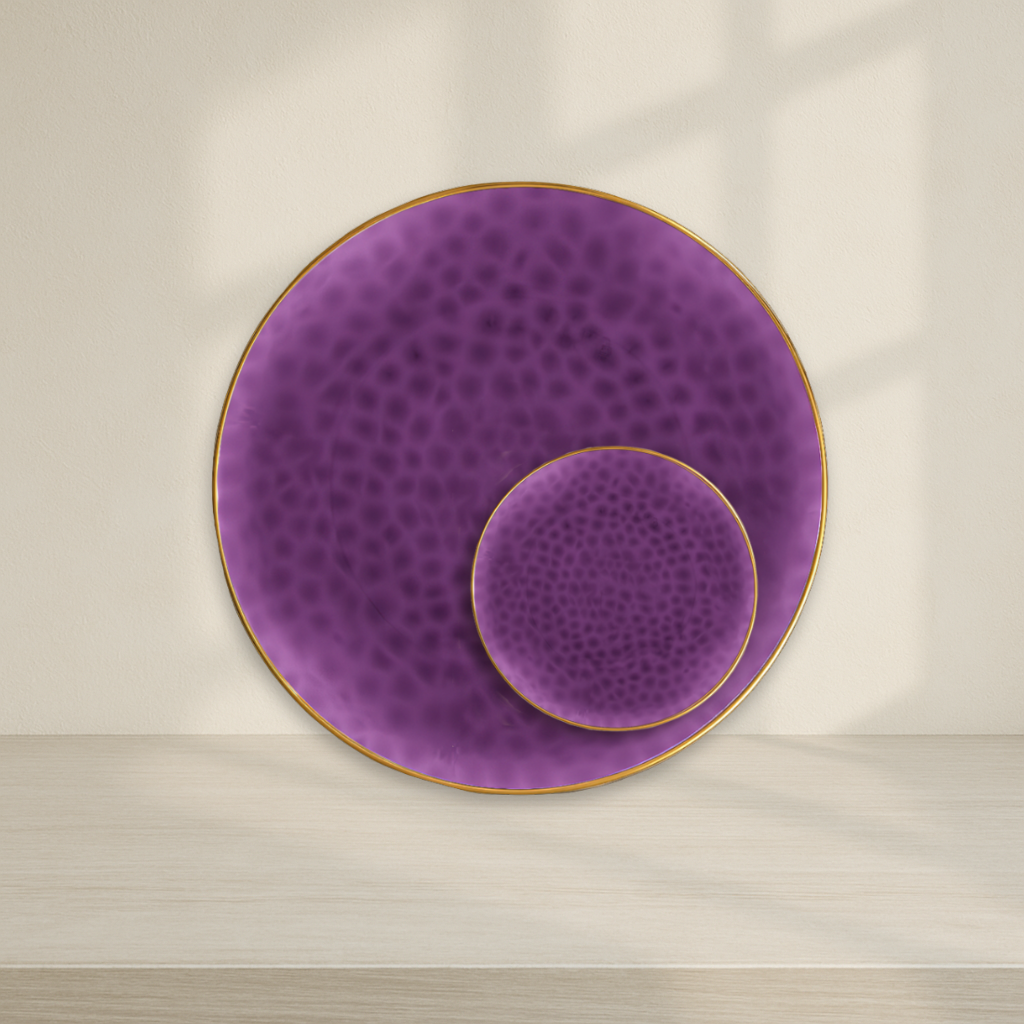 Organic Hammered Plates Purple/Gold Rim- 10 Count