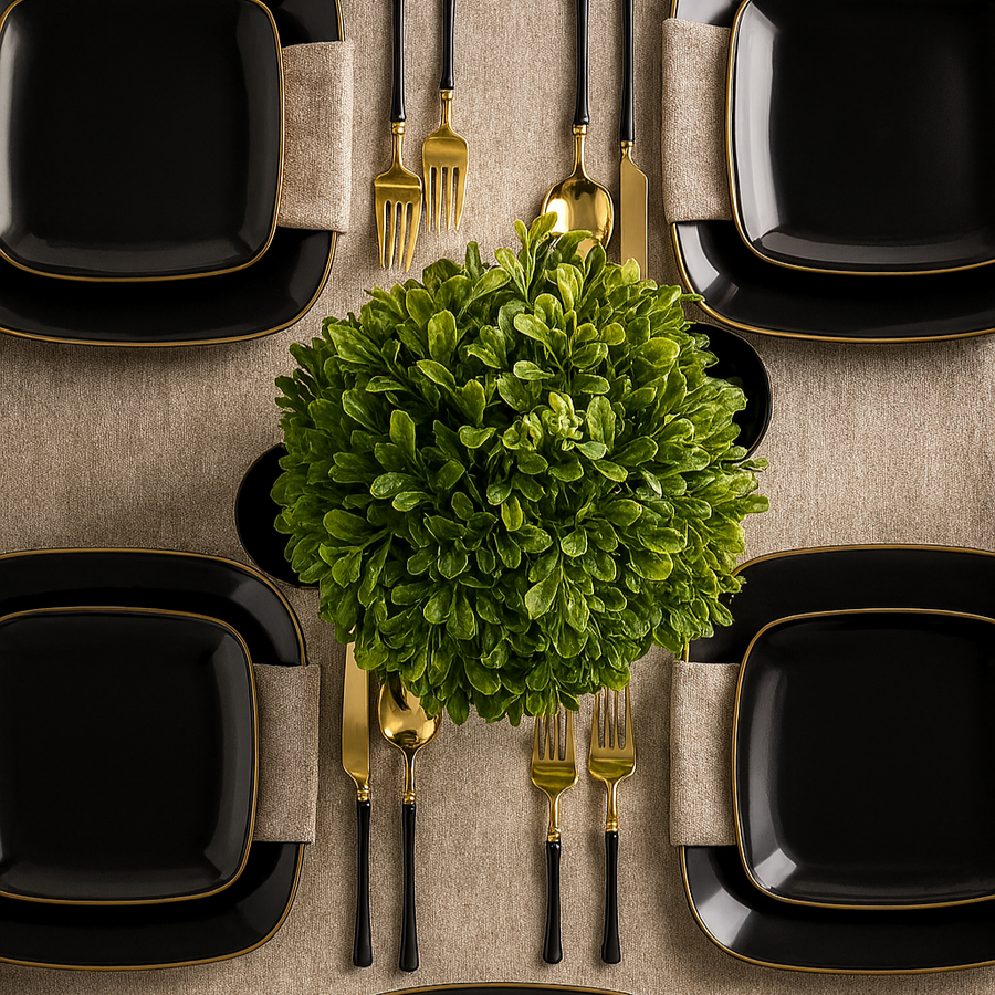 Organic Square Plates Collection Black/Gold Rim- 10 Count - The Closeout Connection