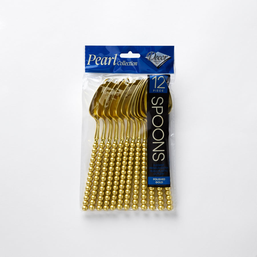 Decor Pearl Collection polished gold plastic spoons 12 pack 