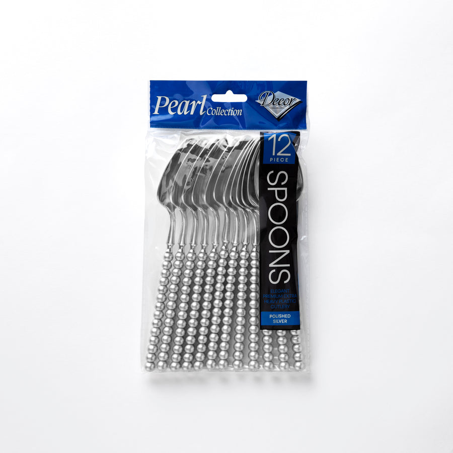 Decor Pearl Collection polished silver plastic spoons 12 pack 
