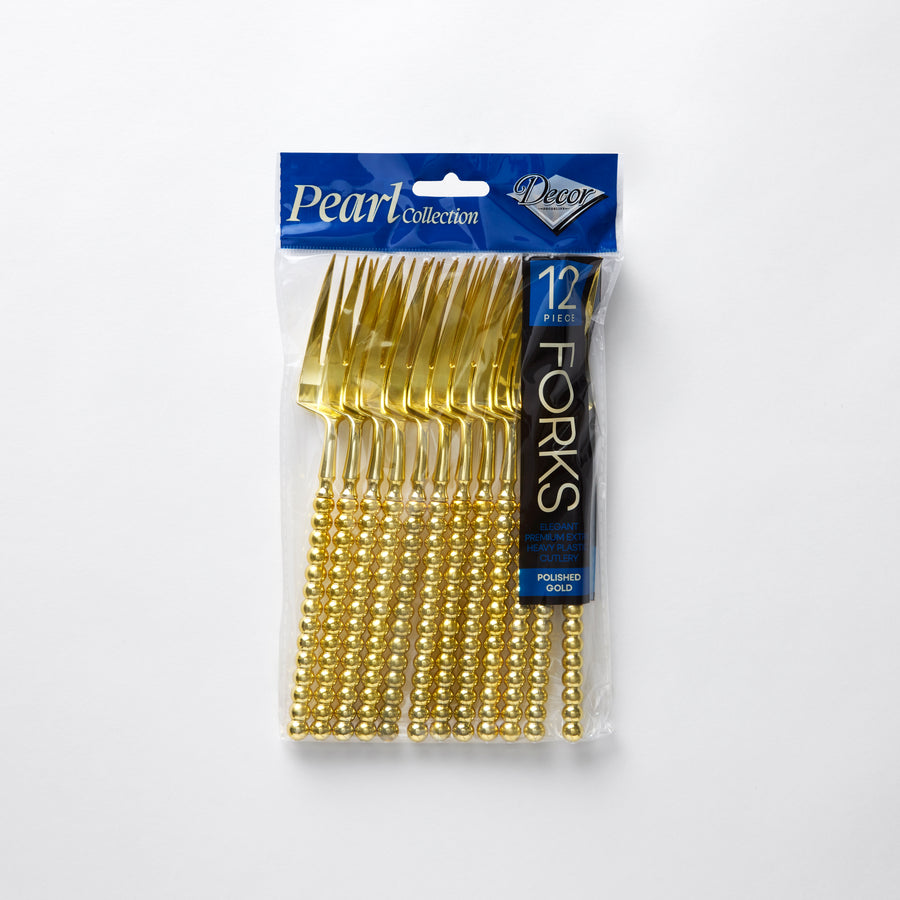 Decor Pearl Collection polished gold plastic forks 12 pack 