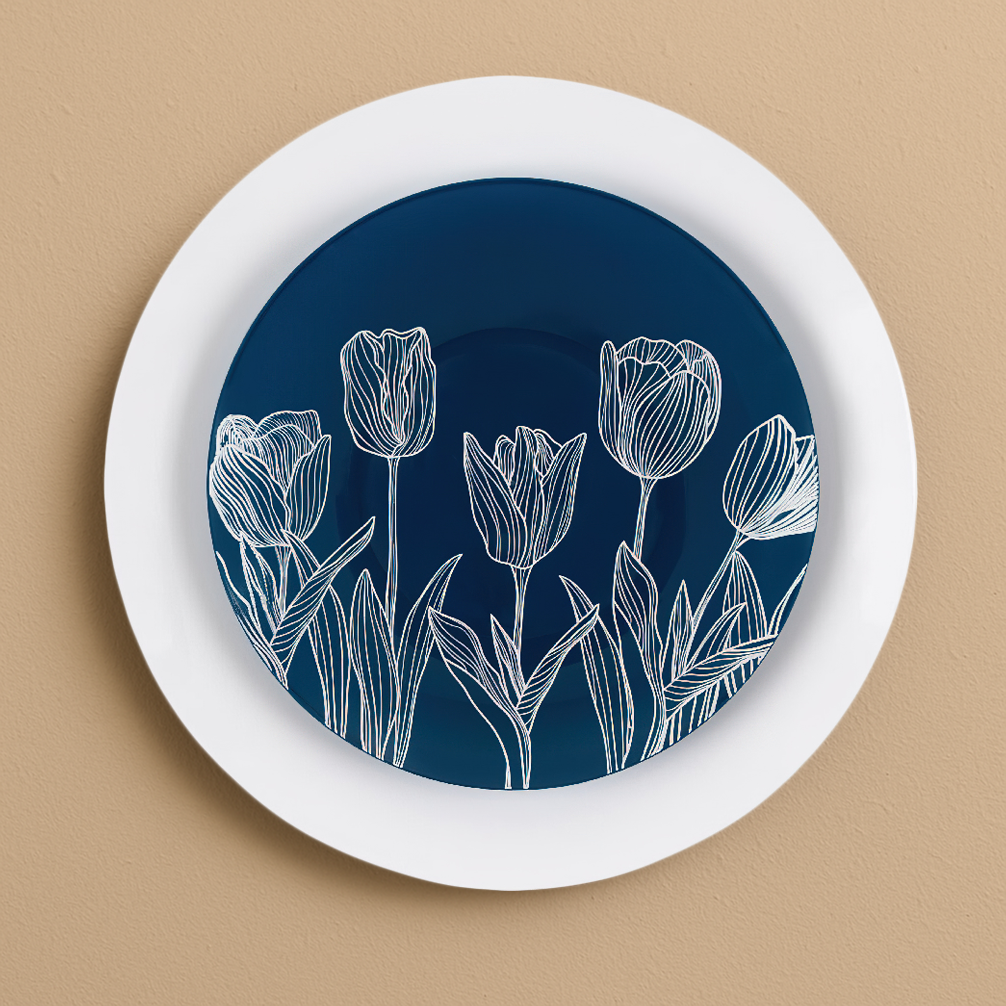 White/Navy Blue Dinnerware- 32 Count