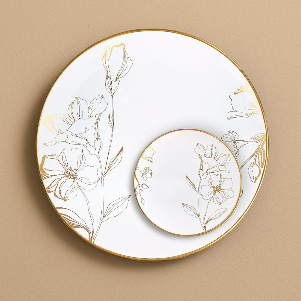 Antique Floral White and Gold Collection- 10 Count