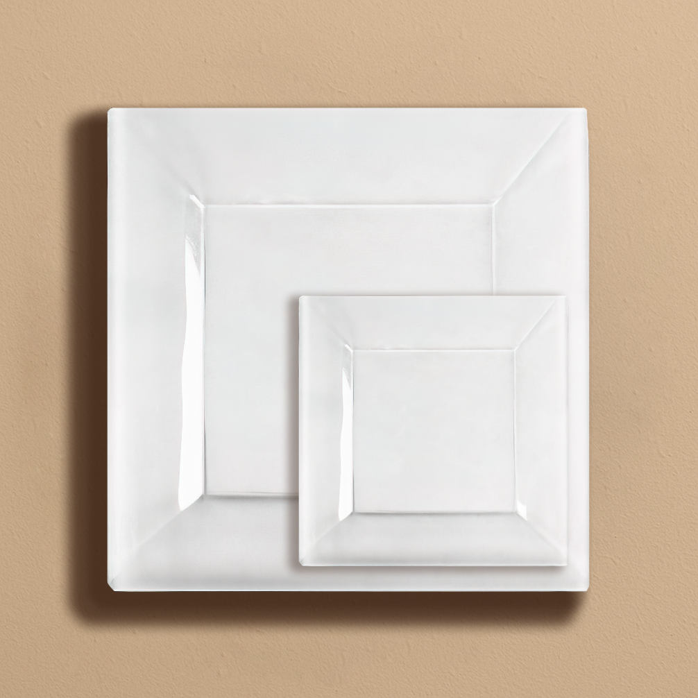 Square White/Clear Heavy Duty Plastic Plates - 10ct