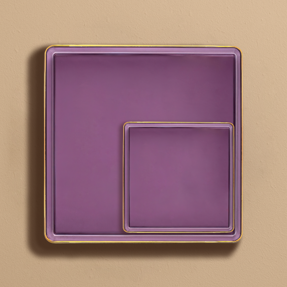 Square Plates Purple Transparent/Gold Rim - 10 Count