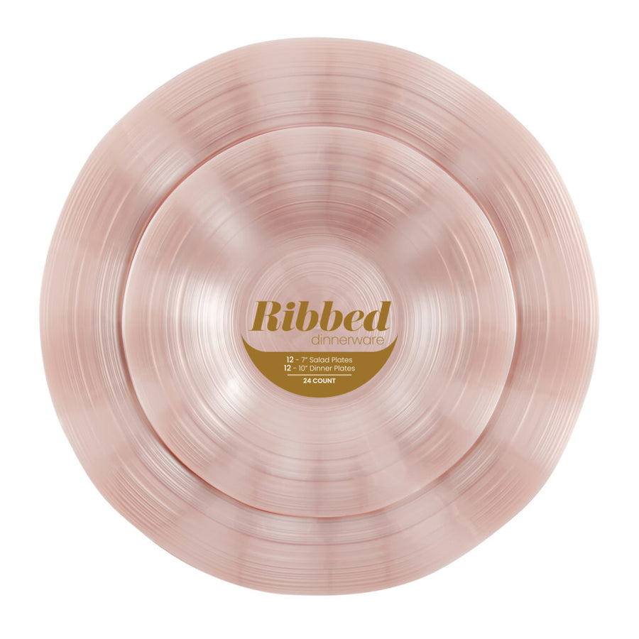 Ribbed Combo Pink Pearl 7″ & 10″ Plates - 24 Count - The Closeout Connection