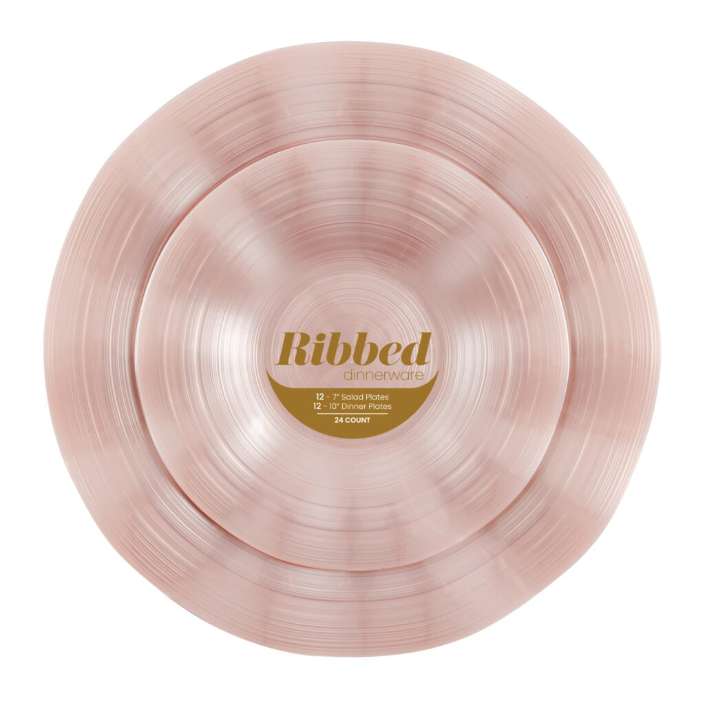 Ribbed Pearl Combo 7″ & 10″ Plates - 24 Count - Pink Pearl#Color_Pink Pearl