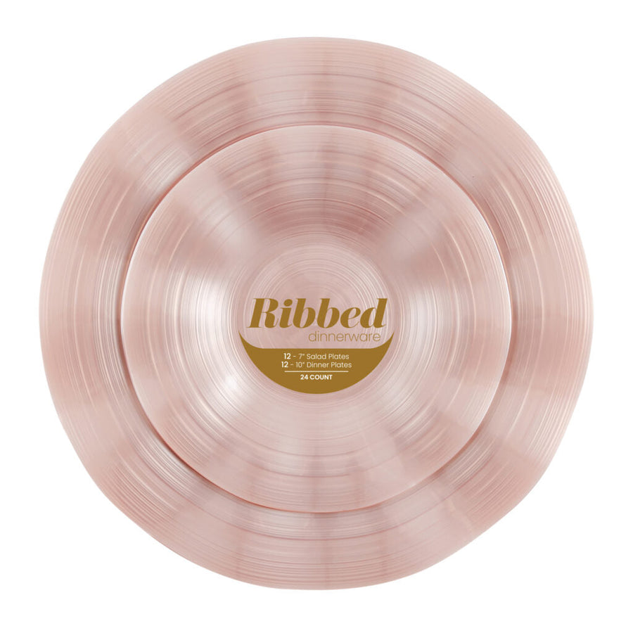 Ribbed Pearl Combo 7″ & 10″ Plates - 24 Count - Pink Pearl