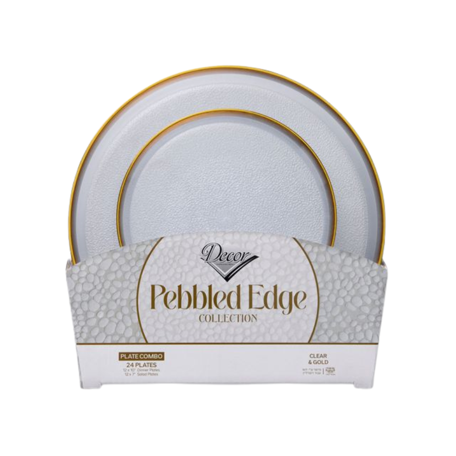 Decor Pebbled Edge Collection Plates Clear & Gold, 10" and 7"#Color_Clear/Gold