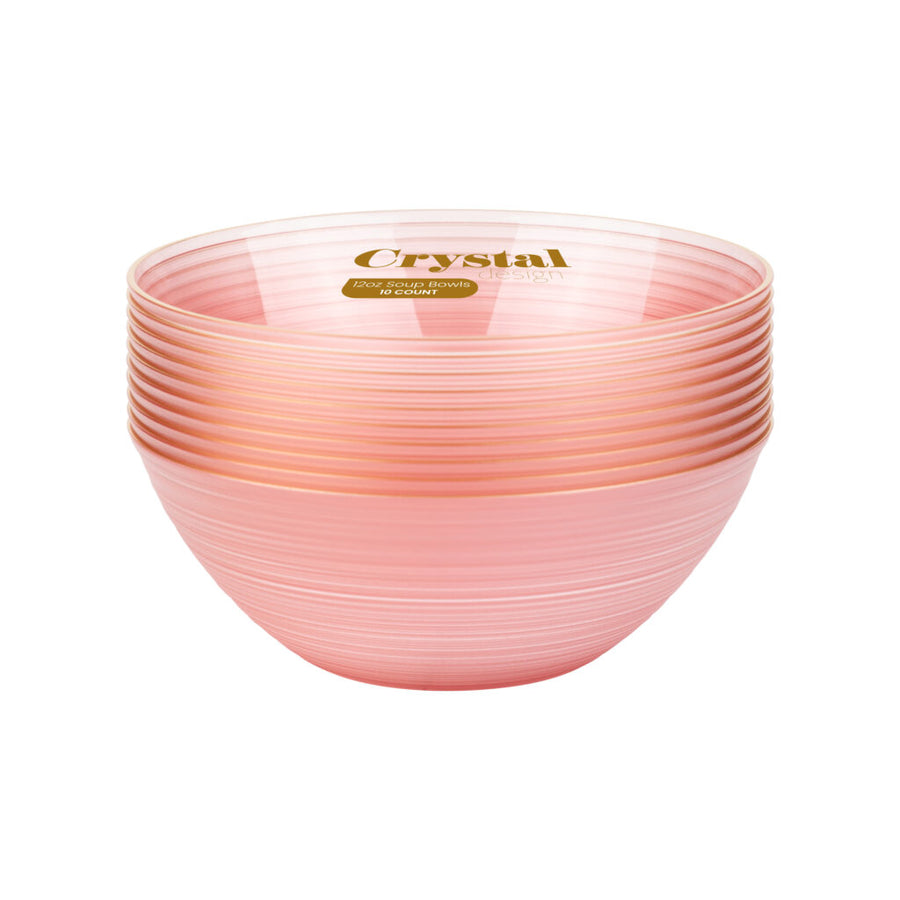 Crystal Design Bowls Pink Transparent with Gold Rim - 10 Count - The Closeout Connection
