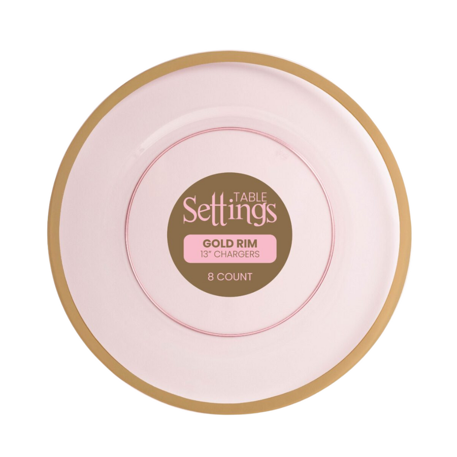 Pink With Gold Rim Chargers - 8 Count - The Closeout Connection