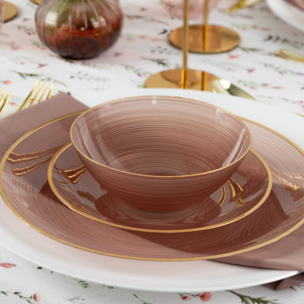 Crystal Design Bowls Rose Transparent with Gold Rim - 10 Count