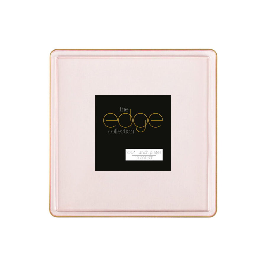 Edge Collection Square Plates Gold Rim - 10 Count - Pink