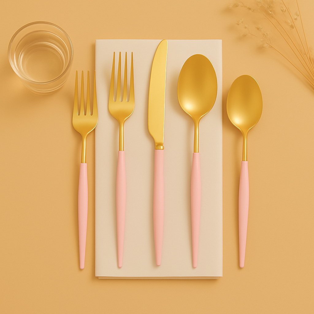 Pink and Gold Cutlery - 40 Piece