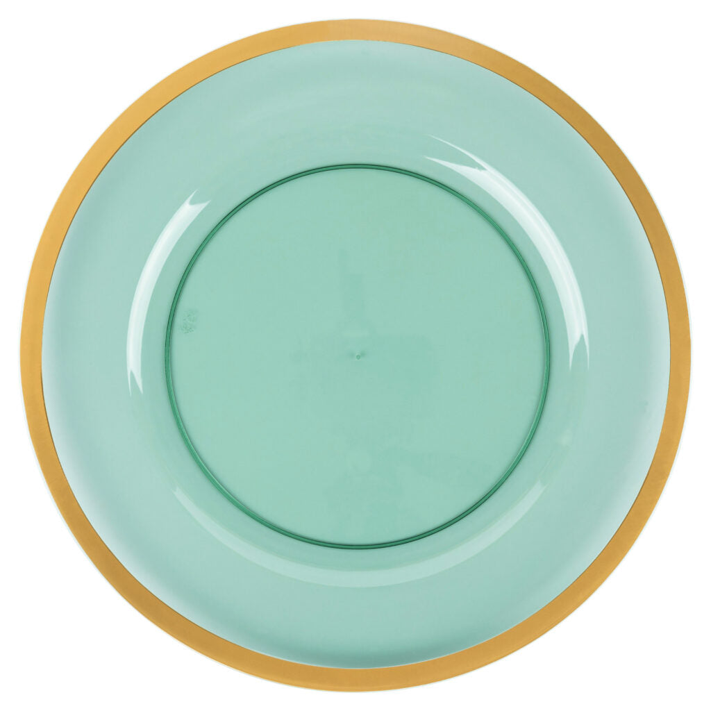 Table Setting Green with Gold Rim 4 Count