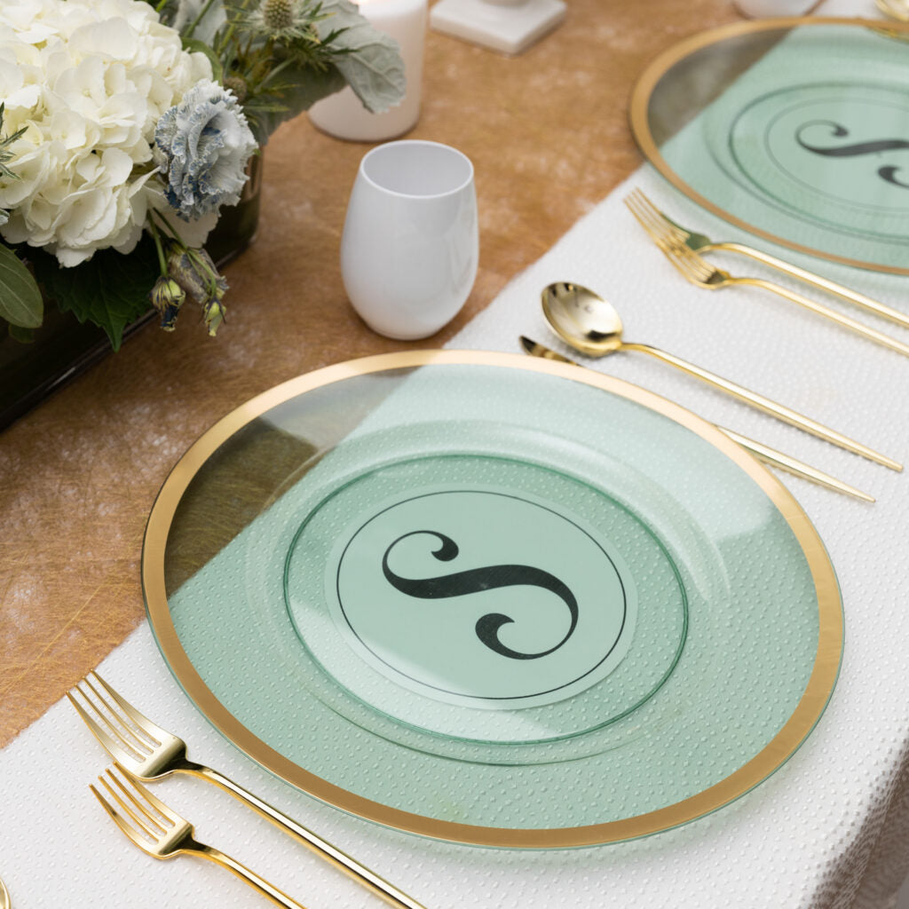 Table Setting Green with Gold Rim 4 Count - The Closeout Connection