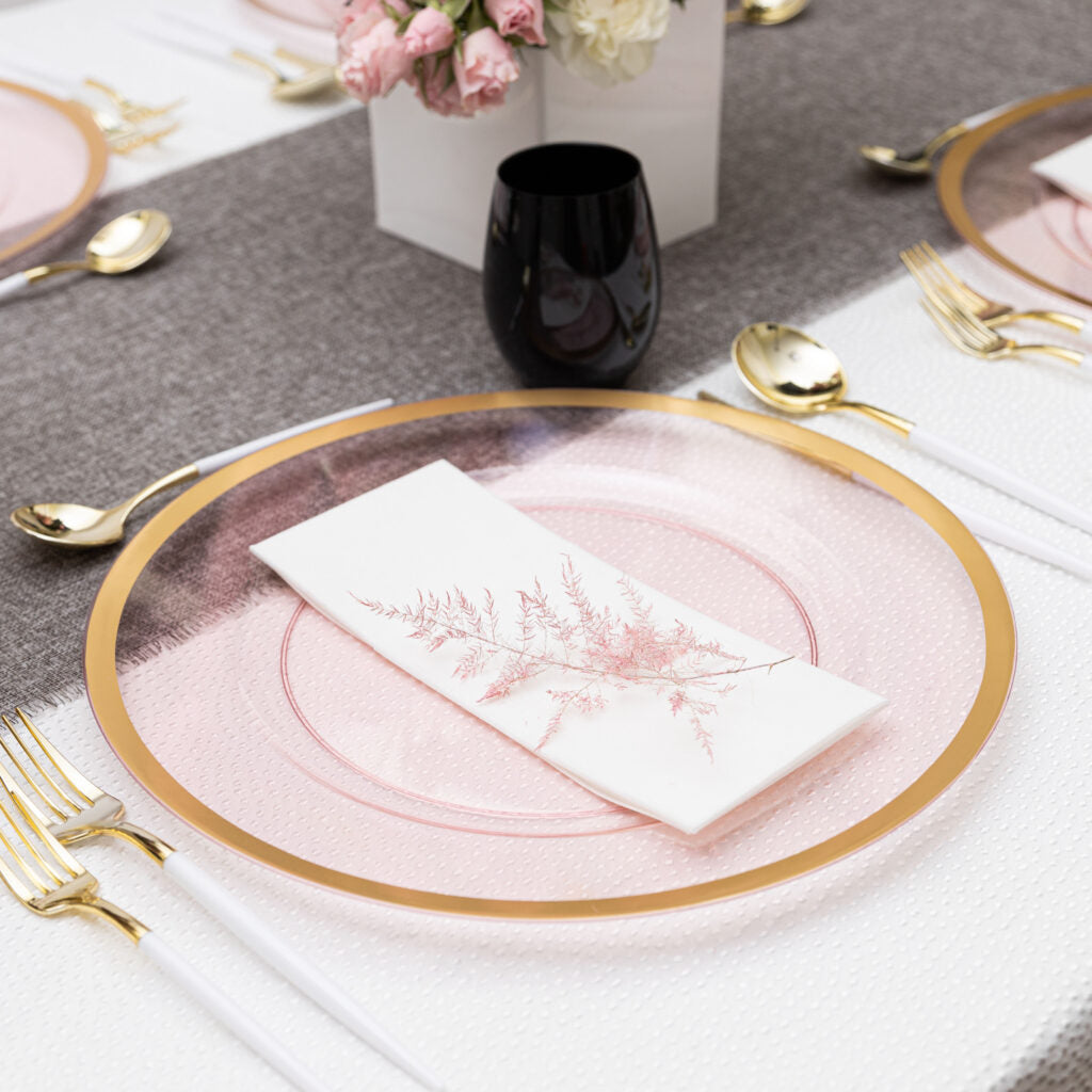 13″ Pink With Gold Rim Chargers - 8 Count