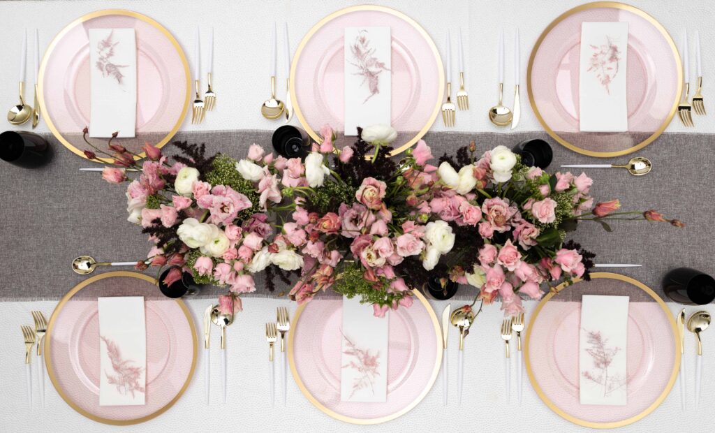 13″ Pink With Gold Rim Chargers - 8 Count