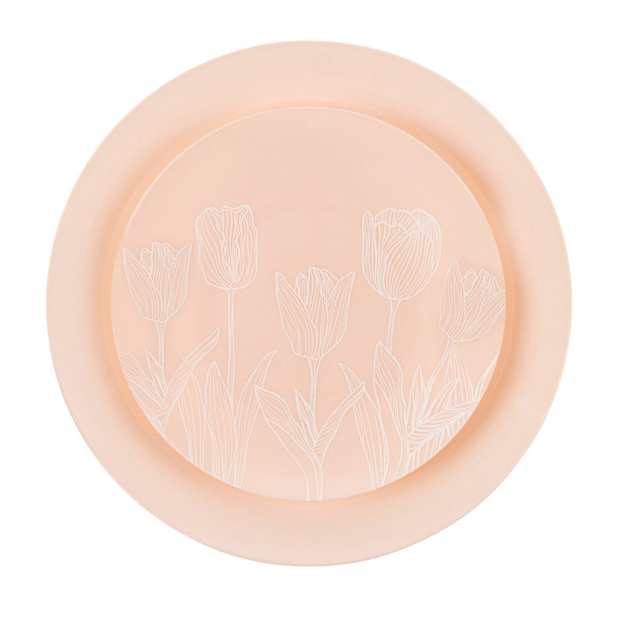 The Combo Soft Pink Tulips Dinnerware Set- 32 Count - The Closeout Connection
