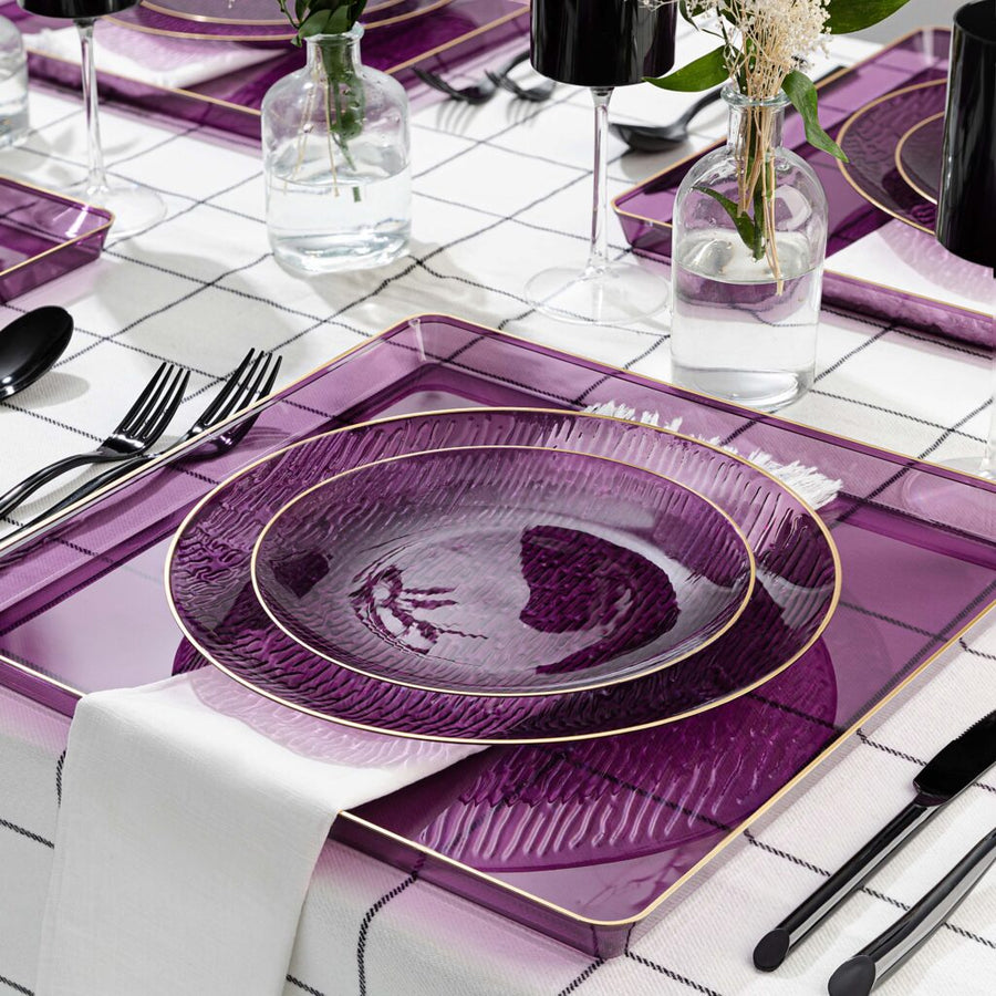 Icicles Plates Purple/Gold Rim Combo Plates - 24 Count - The Closeout Connection