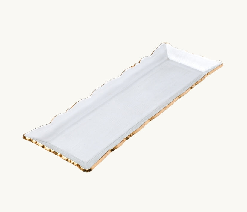 Rectangular Clear Glass Tray with Gold Rim