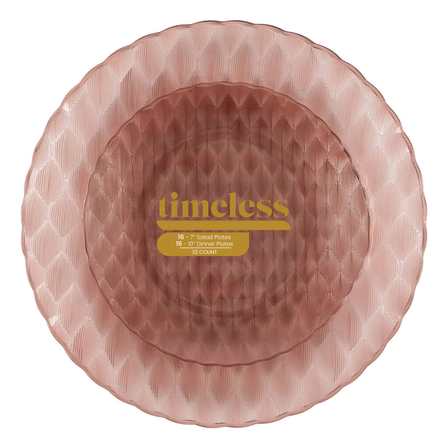 Timeless Combo 7″ & 10″ Plates - 32 Count - Rose