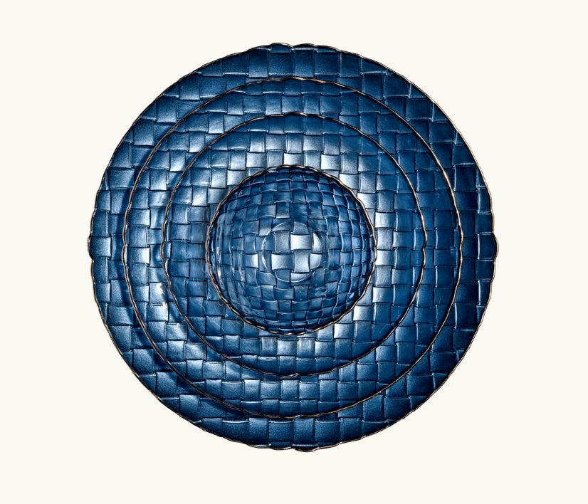 Royal Blue Basket Weave Glass Dinnerware Collection