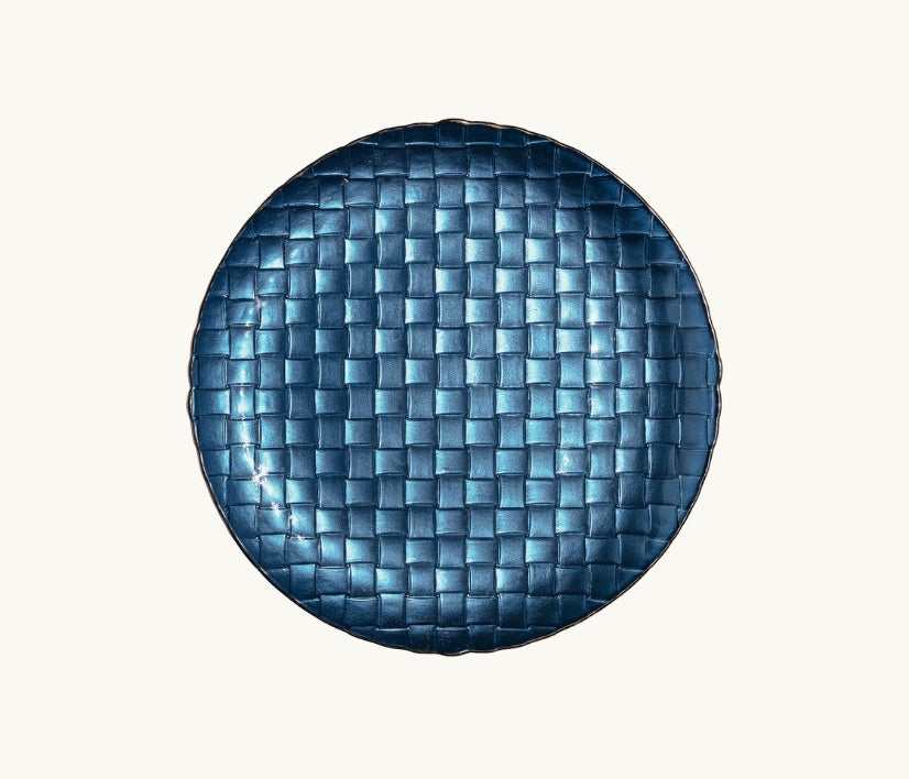 Royal Blue Basket Weave Glass Dinnerware Collection