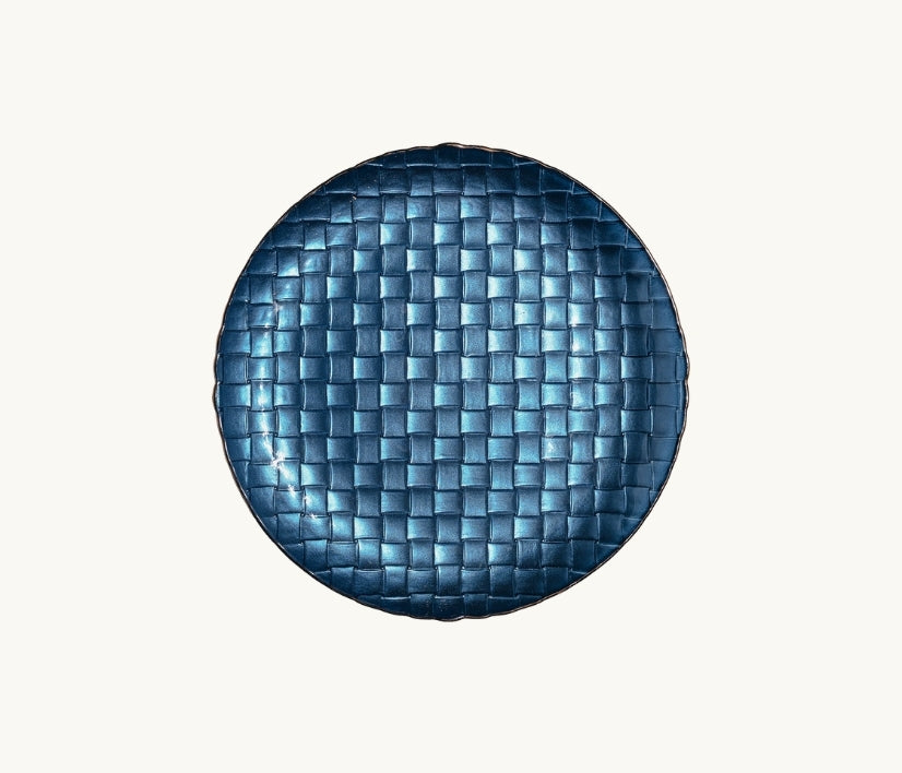 Royal Blue Basket Weave Glass Dinnerware Collection