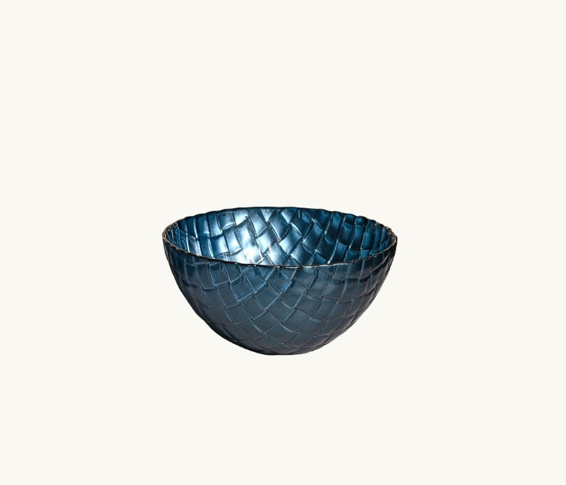 Royal Blue Basket Weave Glass Dinnerware Collection