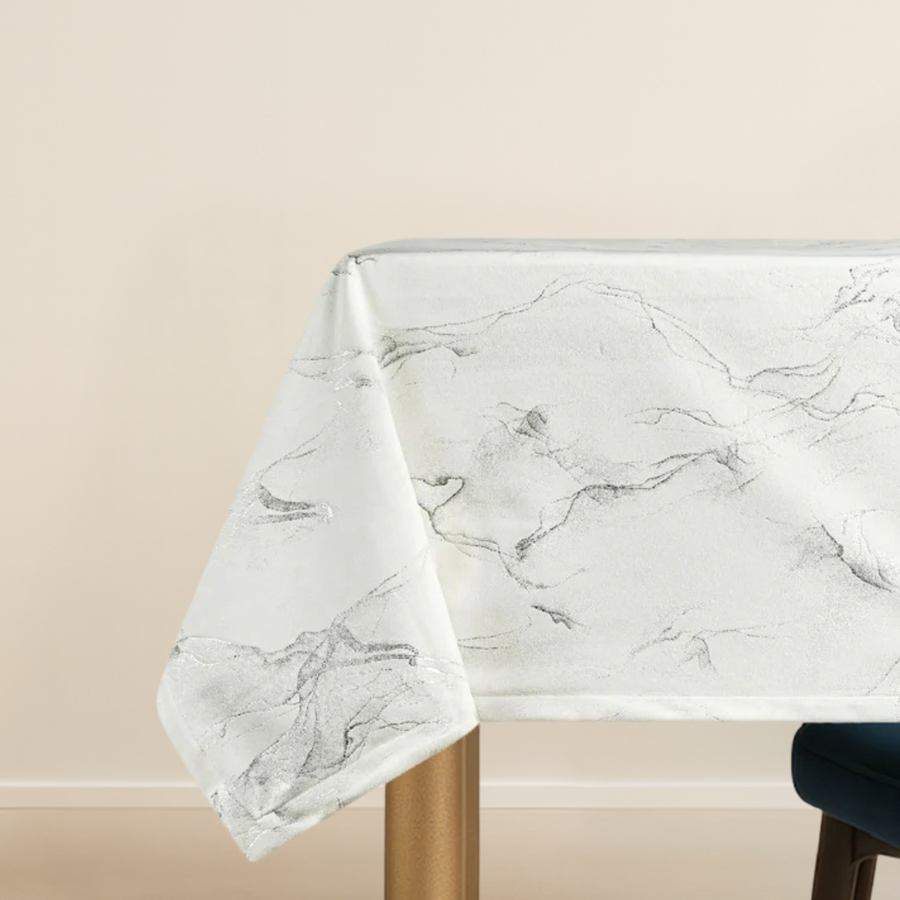 Palermo White with Silver Velvet Tablecloth - The Closeout Connection
