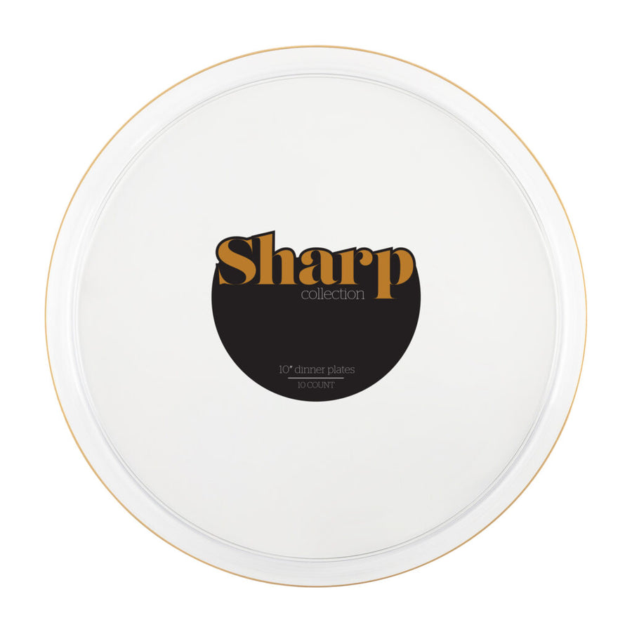 Sharp Clear/Gold Rim Plates - 10 Count - The Closeout Connection