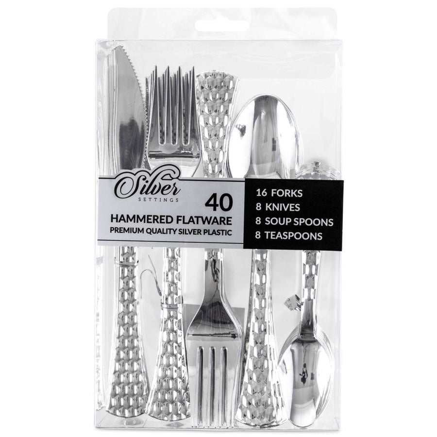 Hammered Silver Cutlery Combo - 40 Count - The Closeout Connection