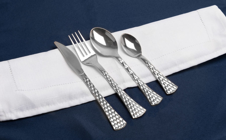 Hammered Silver Cutlery Combo - 40 Count - The Closeout Connection