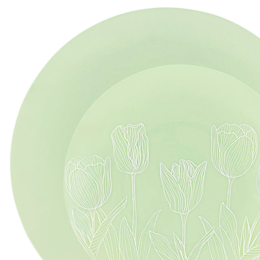 The Combo Tulips Soft Green Dinnerware- 32 Count - The Closeout Connection